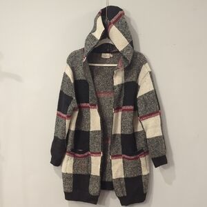 Cozy Plaid Hooded Cardigan size M/L